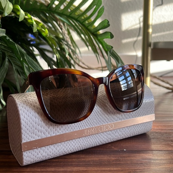 Jimmy Choo Tortoise Shell Sunglasses Gold Detail - Picture 1 of 3